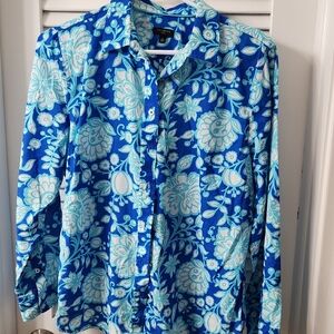 Talbots Blue and White Floral Shirt